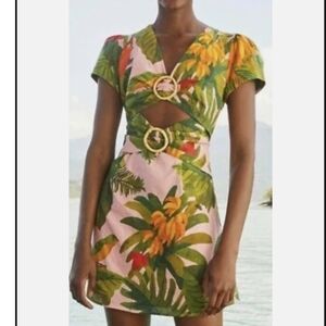 FARM Rio Green and Yellow Tropical Mini Dress